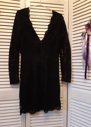 Платье мини, вечернее из гипюра с длинными рукавами и вырезом на спинке h&m3 фото
