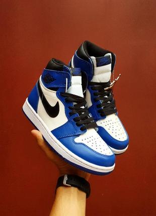 Кросівки nike air jordan 1 high retro blue|white|black1 фото