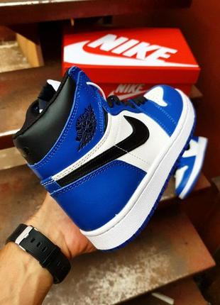 Кросівки nike air jordan 1 high retro blue|white|black5 фото