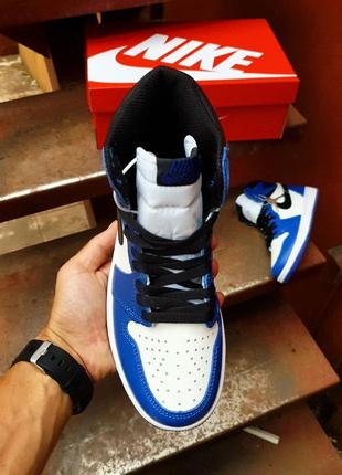 Кросівки nike air jordan 1 high retro blue|white|black4 фото