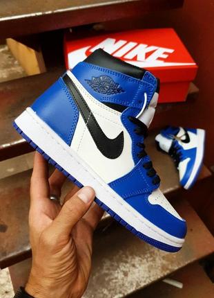 Кросівки nike air jordan 1 high retro blue|white|black3 фото