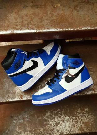 Кросівки nike air jordan 1 high retro blue|white|black9 фото