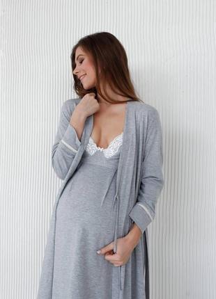 👑vip👑 халат для вагітних і годуючих матусь бавовняний халат з мереживом3 фото