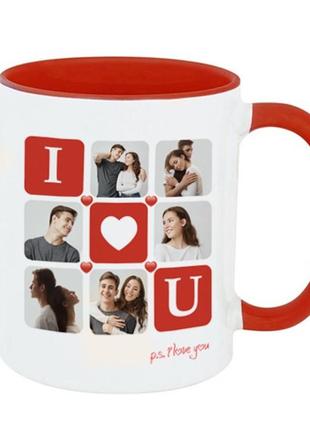 Чашка красная love is синие с вашими фото