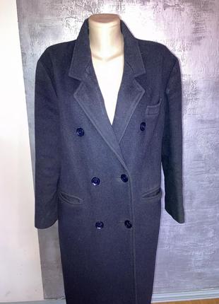 Винтажное кашемировое оверсайз пальто 80ти 90ти темно синее3 фото