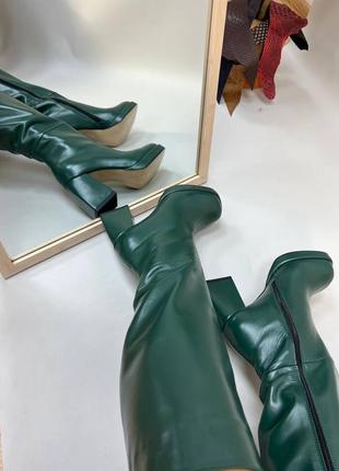 Высокие кожаные сапоги зелёные цвет по выбору8 фото