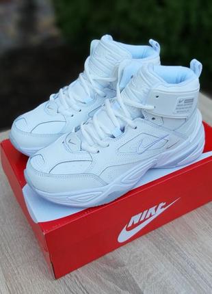 Зимові жіночі кросівки nike m2k tekno winter white fur білого кольору з хутром