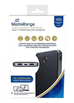 Внешний аккумулятор (power bank) mediarange mr753 – 10000mah с usb-c power delivery fast charge technology