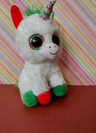 Новорічний єдиноріг beanie baby - 36222 - candy cane christmas unicorn - 15cm