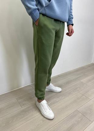 Спортивные штаны мужские базовые на флисе флис зеленые / штани чоловічі базові фліс флісі зелені
