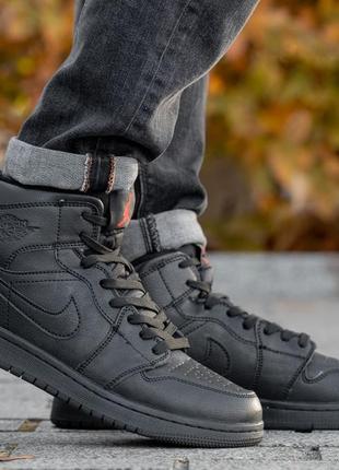 Кросівки чоловічі зимні з хутром найк джордан 1 nike jordan high black, кроссовки мужские зимние найк джордан