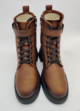 Шкіряні жіночі черевики демісезонні коричневі 36-39 женские ботинки деми london&london3 фото