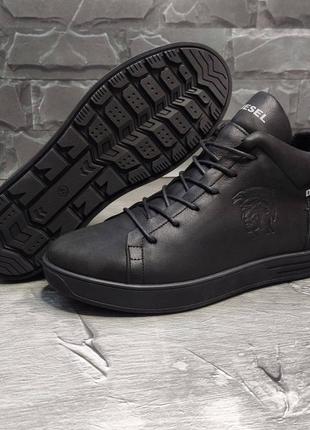 Теплые ботинки спортивные,кеды кожаные черные зимние мужские дизель diesel (зима 2022-2023) для мужчин,удобные,комфортные,стильные2 фото