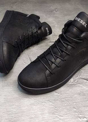 Теплые ботинки спортивные,кеды кожаные черные зимние мужские дизель diesel (зима 2022-2023) для мужчин,удобные,комфортные,стильные