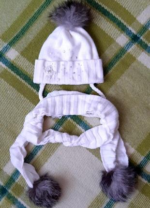 Зимний комплект шапка и шарф на ог 48-50
