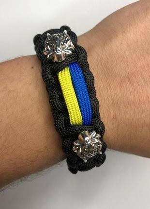 Патріотичний браслет для виживання плетіння кобра з паракорду з бусинами вовка