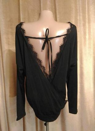 Чёрная блузка в бельевом стиле с кружевом размер xl /2xl8 фото