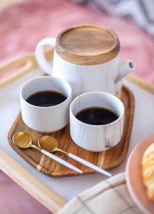 Кофейный мраморный набор | кавовий порцеляновий набір1 фото
