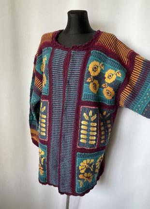 Толстый теплый шерсть кардиган этно стиль ivko ручная работа разноцветній яркий пальто