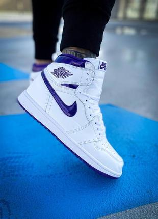 Кросівки nike air jordan 1 retro white purple4 фото
