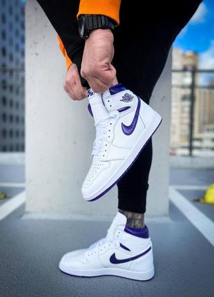 Кросівки nike air jordan 1 retro white purple2 фото