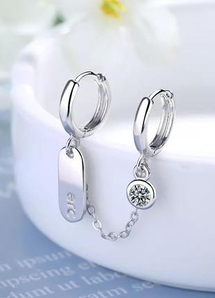 Подвійна сережка ланцюжок срібло 925 покриття сережки кільця на ланцюжку підвіски тренд