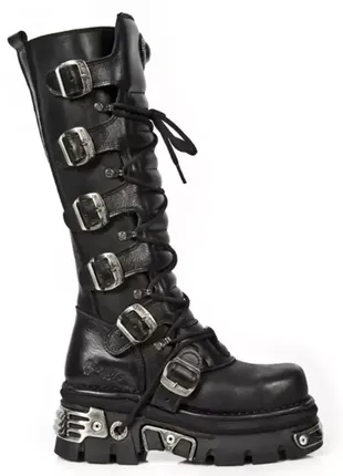 New rock черевики чоботи високі шкіра жіночі чоловічі 6 пряжок