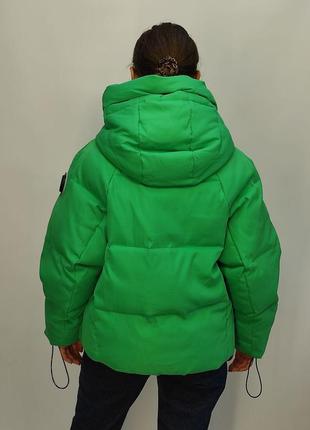 Шикарная куртка пуховик зеленая6 фото