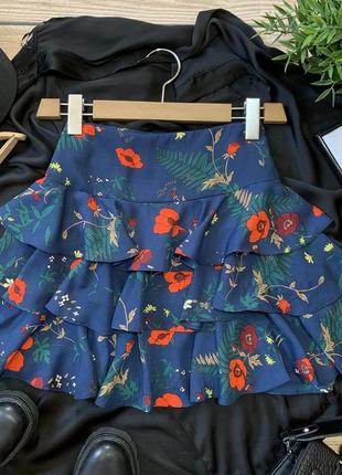 Юбка шифоновая юбочка короткая ярусная в цветы в цветочный принт с высокой посадкой мини в цветочек1 фото