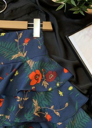 Юбка шифоновая юбочка короткая ярусная в цветы в цветочный принт с высокой посадкой мини в цветочек2 фото
