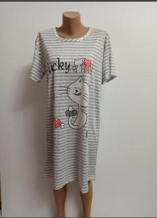 Нічна сорочка туніка сукня для дому ночнушка туника принт коты
