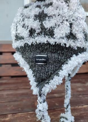 Зимняя шапка эскимоса capcho ручная работа непал шерсть ушанка с кисточками и бубоном6 фото