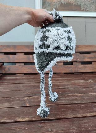 Зимняя шапка эскимоса capcho ручная работа непал шерсть ушанка с кисточками и бубоном4 фото
