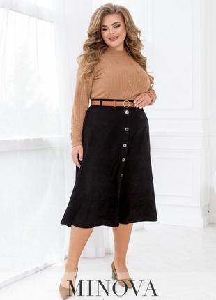 Превосходная юбка-трапеция из вельвета черного цвета на пуговицах, больших размеров от 46 до 683 фото