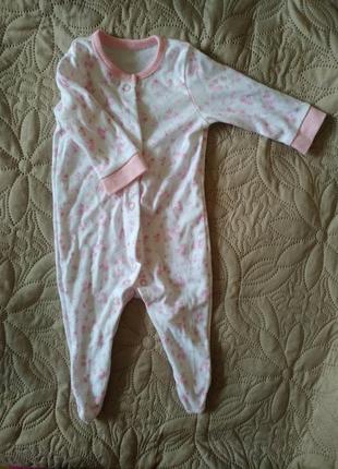Нежно розовый боди на длинный рукав для малышки до 1 месяца