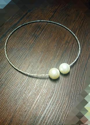 Ожерелье на шею круглое на концах жемчужины жемчуг