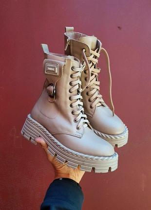 Ботінки boots winter leather beige9 фото