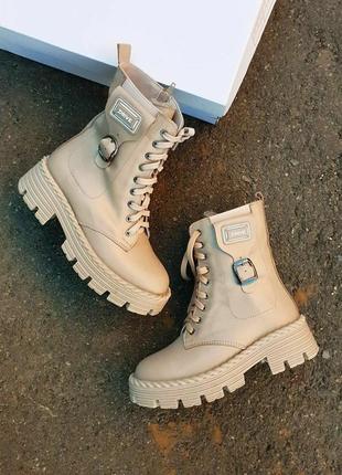 Ботінки boots winter leather beige6 фото