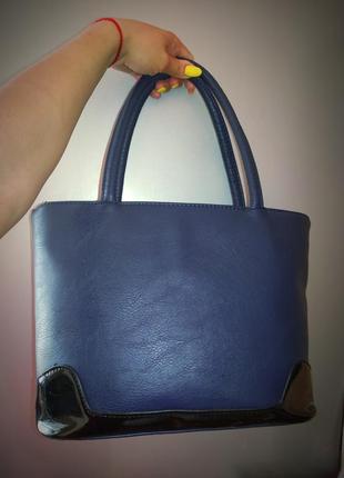 Класическая женская сумка синяя.4 фото