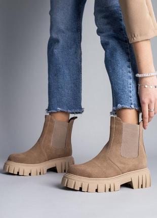 Женские демисезонные замшевые ботинки челси8 фото