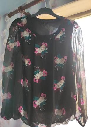 Черная блузка, блузка с принтом, блузка в цветочек