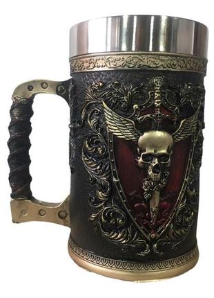 Кружка чашка 3d skull mug череп пивная кружка с гербом крылатого черепа5 фото