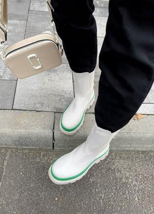 Bottega veneta white green, черевики жіночі, ботинки женские белые, челси женские4 фото