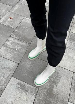 Bottega veneta white green, черевики жіночі, ботинки женские белые, челси женские6 фото
