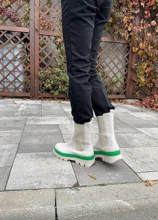 Bottega veneta white green, черевики жіночі, ботинки женские белые, челси женские8 фото