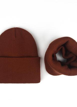 Теплый комплект шапочка рубчик и хомут, шапка с отворотом, шапка рубчик с флисом5 фото
