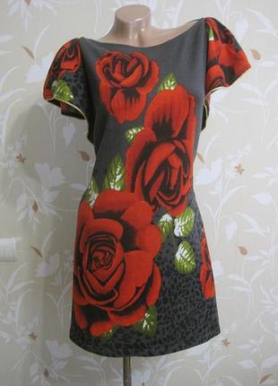 Теплое трикотажное платье с розами!