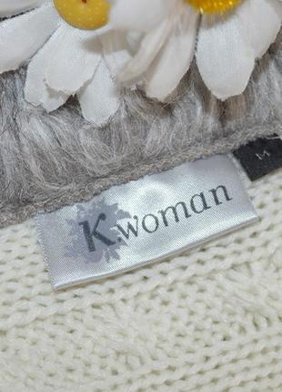 Брендовый белый теплый кардиган накидка с меховым воротником в косичку k. woman акрил3 фото