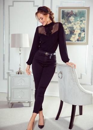 Трикотажна блузка з мереживом чорного кольору. модель francesca eldar3 фото