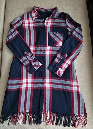 Картата подовжена  сорочка zara з бахромою